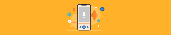 Smartphone screen showing HR podcast interface with microphone icon and playback buttons